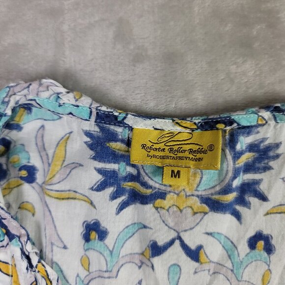 Roberta Roller Rabbit Blue Floral Sleeveless Front Pleat Women's Blouse | Size M - Picture 3 of 8